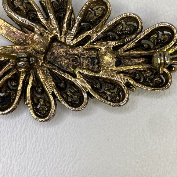 HAR Hargo Creations Leaf Rhinestone Brooch Bronze Gold Tone Vtg 50’s Signed - Picture 5 of 6